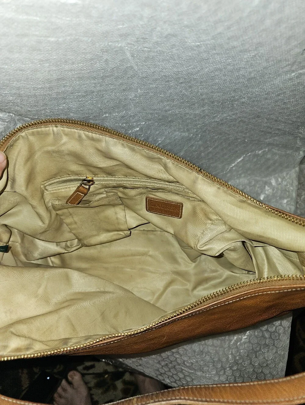 Vintage Lauren Ralph Lauren Leather Hobo Shoulder Bag British Tan Leather Medium